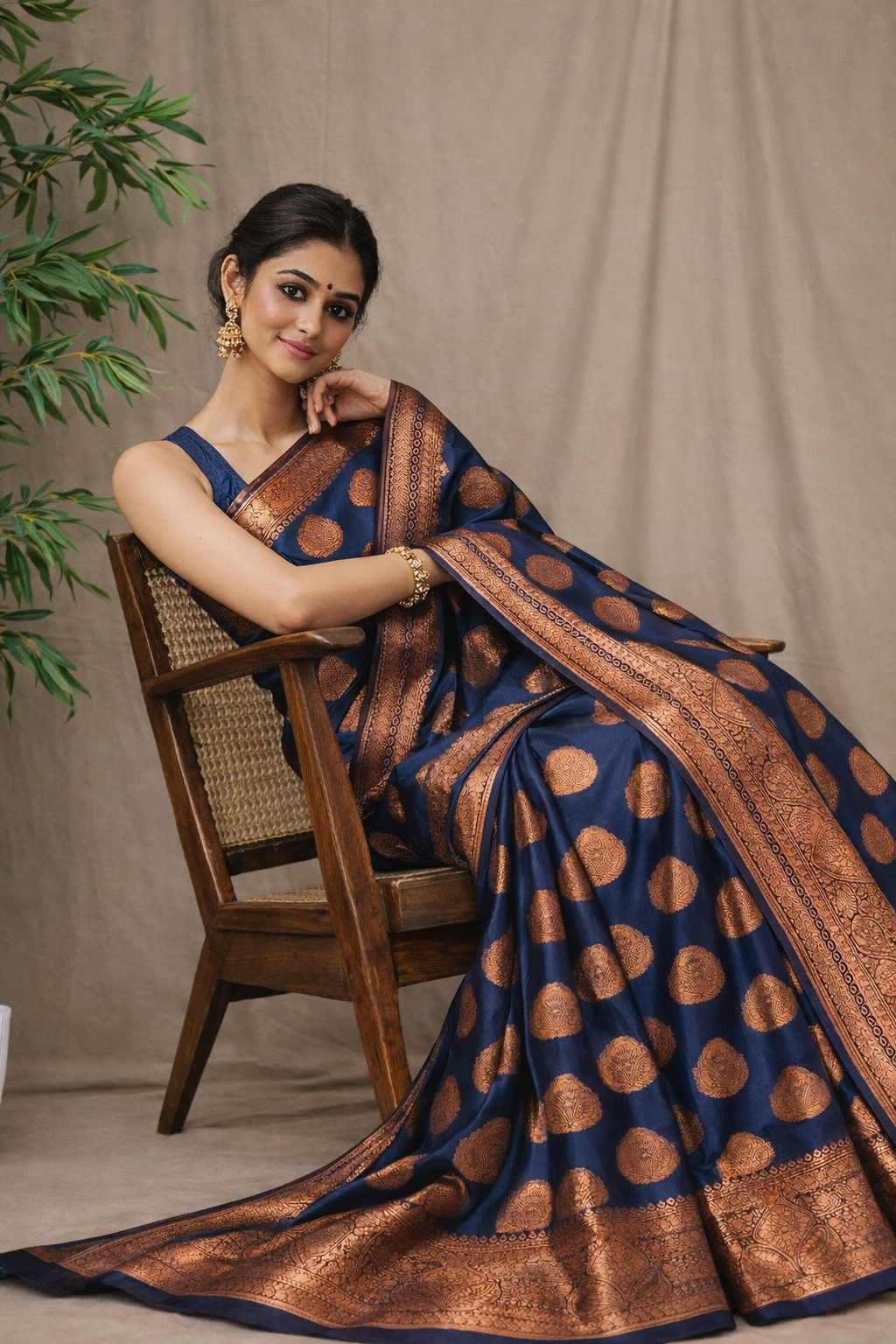 Royal Navy Blue Silk Saree with Zari Weaving