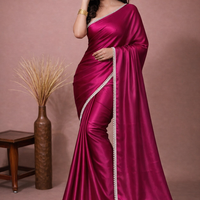Elegant Wine Pink Satin Silk Saree with Pearl Lace Border