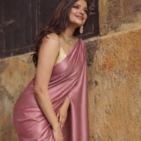 Elegant Dusty Rose Satin Silk Saree with Golden Latkan Border