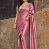 Elegant Dusty Rose Satin Silk Saree with Golden Latkan Border