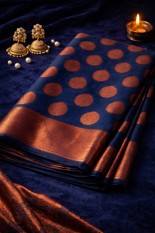 Royal Navy Blue  Silk Saree with Zari Weaving