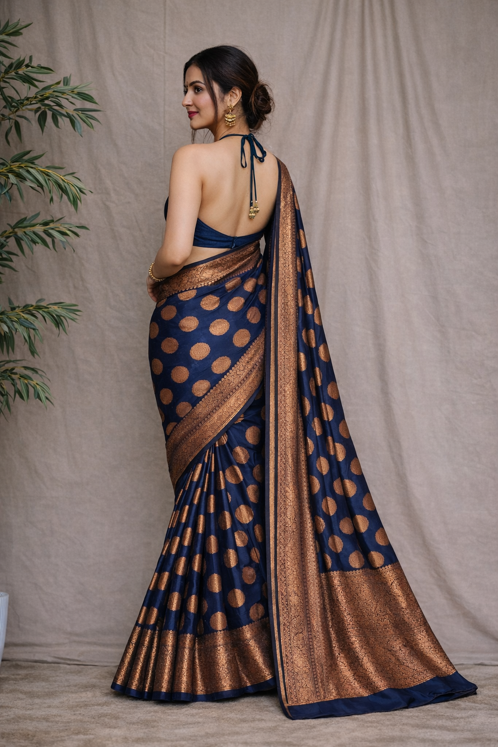 Royal Navy Blue  Silk Saree with Zari Weaving