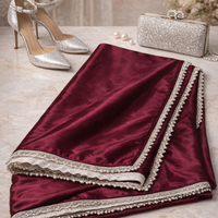 Elegant Wine Pink Satin Silk Saree with Pearl Lace Border