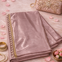 Elegant Dusty Rose Satin Silk Saree with Golden Latkan Border