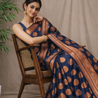Royal Navy Blue  Silk Saree with Zari Weaving