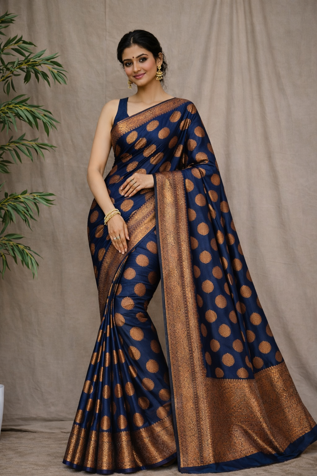 Royal Navy Blue  Silk Saree with Zari Weaving